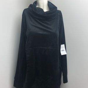 Halston Black Cowl Neck Fleece Lounger Long Sleeve Top Size M